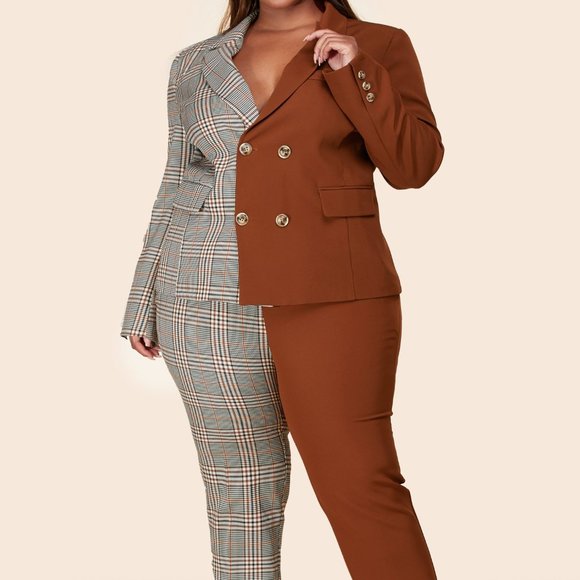 GORGEOUS 2 TONE COLOR BLOCK PANT SUIT⬛⬜🟫 - Picture 1 of 8